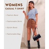 image:imageLALAGEN Womens Summer Tops Red Stripe Scalloped Trim Round Neck T ShirtZblue Stripe