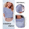 image:imageLALAGEN Womens Summer Tops Red Stripe Scalloped Trim Round Neck T ShirtZblue Stripe