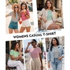image:imageLALAGEN Womens Summer Tops Red Stripe Scalloped Trim Round Neck T ShirtZblue Stripe