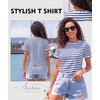 image:imageLALAGEN Womens Summer Tops Red Stripe Scalloped Trim Round Neck T ShirtZblue Stripe
