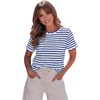 image:imageLALAGEN Womens Summer Tops Red Stripe Scalloped Trim Round Neck T ShirtZblue Stripe