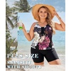 image:imageWomens 2026 Plus Size Tankini Swimsuits Rash Guard Capris Athletic Two Piece Swimwear Bathing Suits for Women S5XFloral White Pink