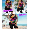 image:imageWomens 2026 Plus Size Tankini Swimsuits Rash Guard Capris Athletic Two Piece Swimwear Bathing Suits for Women S5XInk Colorful