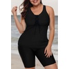 image:imageWomens 2026 Plus Size Tankini Swimsuits Rash Guard Capris Athletic Two Piece Swimwear Bathing Suits for Women S5XSolid Black