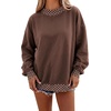 image:imageLALAGEN Sweatshirt for Women Dark Green Colorblock Polka Dot Contrast Trim Oversized SweatshirtBrown