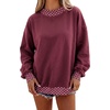 image:imageLALAGEN Sweatshirt for Women Dark Green Colorblock Polka Dot Contrast Trim Oversized SweatshirtBurgundy