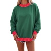 image:imageLALAGEN Sweatshirt for Women Dark Green Colorblock Polka Dot Contrast Trim Oversized SweatshirtDark Green