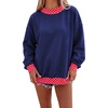 image:imageLALAGEN Sweatshirt for Women Dark Green Colorblock Polka Dot Contrast Trim Oversized SweatshirtDirty Blue