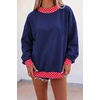 image:imageLALAGEN Sweatshirt for Women Dark Green Colorblock Polka Dot Contrast Trim Oversized SweatshirtDirty Blue