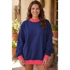 image:imageLALAGEN Sweatshirt for Women Dark Green Colorblock Polka Dot Contrast Trim Oversized SweatshirtDirty Blue