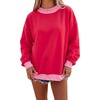 image:imageLALAGEN Sweatshirt for Women Dark Green Colorblock Polka Dot Contrast Trim Oversized SweatshirtFiery Red