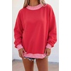 image:imageLALAGEN Sweatshirt for Women Dark Green Colorblock Polka Dot Contrast Trim Oversized SweatshirtFiery Red