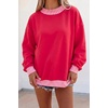 image:imageLALAGEN Sweatshirt for Women Dark Green Colorblock Polka Dot Contrast Trim Oversized SweatshirtFiery Red