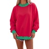 image:imageLALAGEN Sweatshirt for Women Dark Green Colorblock Polka Dot Contrast Trim Oversized SweatshirtRacing Red
