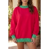 image:imageLALAGEN Sweatshirt for Women Dark Green Colorblock Polka Dot Contrast Trim Oversized SweatshirtRacing Red