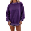 image:imageLALAGEN Sweatshirt for Women Dark Green Colorblock Polka Dot Contrast Trim Oversized SweatshirtTillandsia Purple