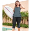 image:imageLALAGEN Womens Plus Size Tankini Swimsuits Rash Guard Capris Two Piece Swim Bathing Suits with Pants 2026 Modest SwimwearGray