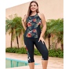 image:imageLALAGEN Womens Plus Size Tankini Swimsuits Rash Guard Capris Two Piece Swim Bathing Suits with Pants 2026 Modest SwimwearOrange Flowers