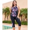 image:imageLALAGEN Womens Plus Size Tankini Swimsuits Rash Guard Capris Two Piece Swim Bathing Suits with Pants 2026 Modest SwimwearPurple Leaves