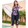 image:imageLALAGEN Womens Plus Size Tankini Swimsuits Rash Guard Capris Two Piece Swim Bathing Suits with Pants 2026 Modest SwimwearPurple Leaves