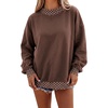 image:imageLALAGEN Sweatshirt for Women Dark Green Colorblock Polka Dot Contrast Trim Oversized SweatshirtBrown