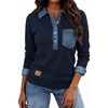 image:imageLALAGEN Womens Tops Short Sleeve Knit Denim Patchwork Polo Collar Sweater T ShirtZnavy Blue
