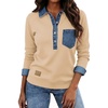 image:imageLALAGEN Womens Tops Short Sleeve Knit Denim Patchwork Polo Collar Sweater T ShirtZparchment