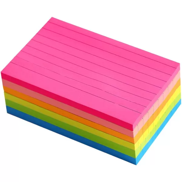 Lined Sticky Notes 4X6 in Bright Ruled Post Stickies Colorful Super Sticking Power Memo Pads 45 Sheetspad 6 PadsPack3x5 in