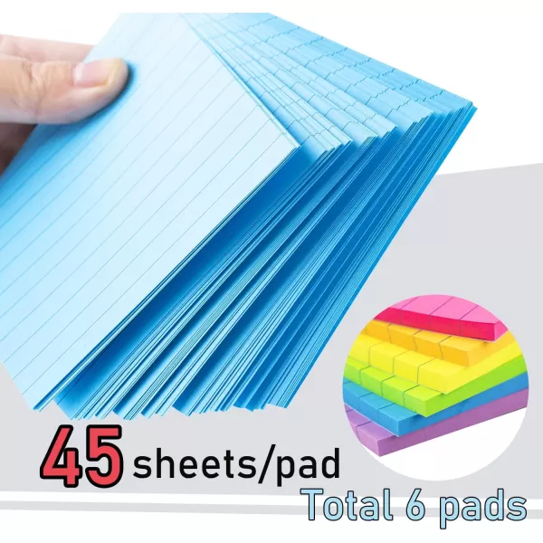 Lined Sticky Notes 4X6 in Bright Ruled Post Stickies Colorful Super Sticking Power Memo Pads 45 Sheetspad 6 PadsPack4x6 in