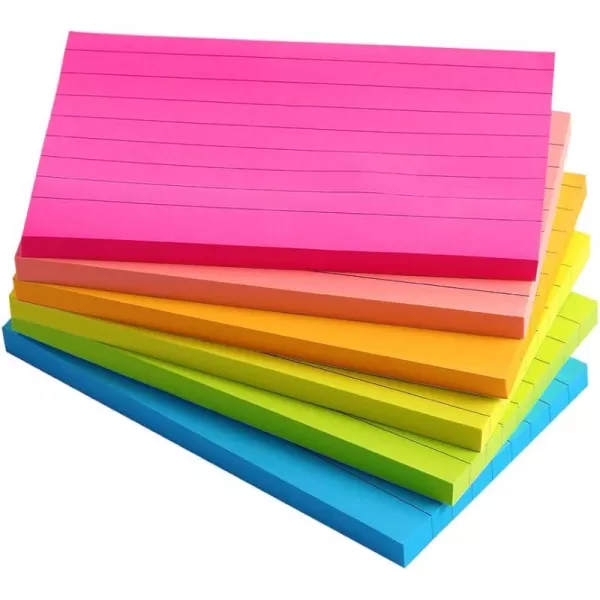 Lined Sticky Notes 4X6 in Bright Ruled Post Stickies Colorful Super Sticking Power Memo Pads 45 Sheetspad 6 PadsPack3x5 in