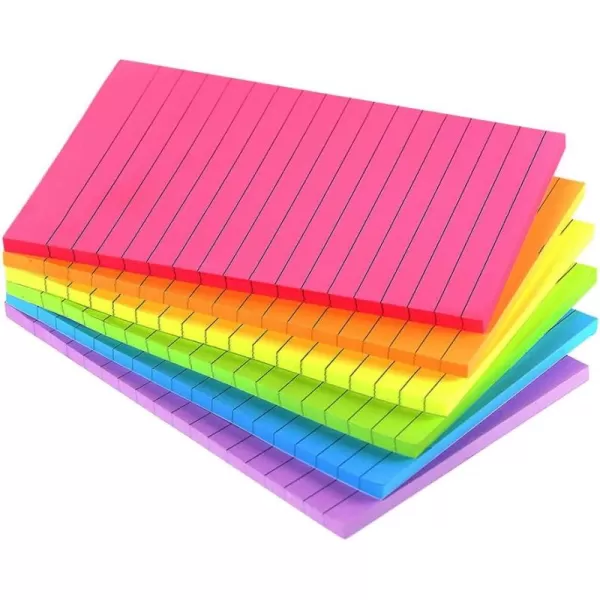 Lined Sticky Notes 4X6 in Bright Ruled Post Stickies Colorful Super Sticking Power Memo Pads 45 Sheetspad 6 PadsPack4x6 in