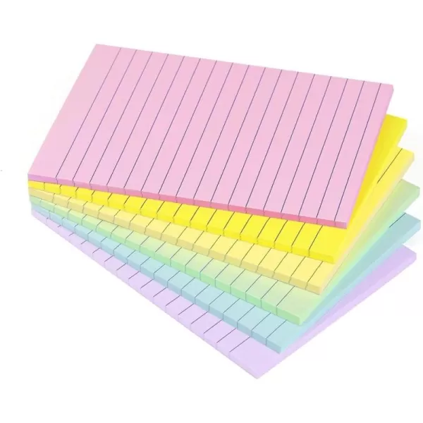 Lined Sticky Notes 4X6 in Pastel Ruled Post Stickies Colorful Super Sticking Memo Pads 45 Sheetspad 6 PadsPack3