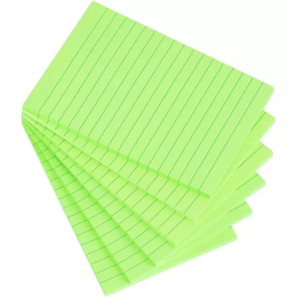 Vanpad Lined Sticky Notes 4X6 in Big Green Ruled Stickies Super Sticking Power Memo Pads Strong Adhesive 6 PadsPack 45 SheetspadBright Green