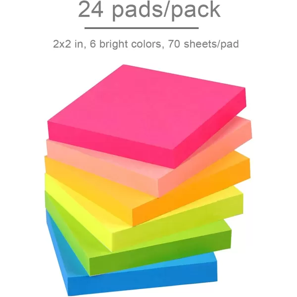 Vanpad 24 Pack Sticky Notes 2x2 in Pastel Post Stickies It Super Sticking Power Memo Pads Its Strong Adhesive 70 Sheetspad2x2 Bright