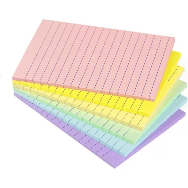 Lined Sticky Notes 4X6 in Pastel Ruled Post Stickies Colorful Super Sticking Memo Pads Its 45 Sheetspad 6 PadsPack1