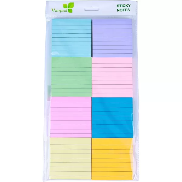 Lined Sticky Notes 3x3 in Bright Ruled Post Stickies Colorful Super Sticking Power Memo Pads 82 Sheetspad 8 PadsPackLight