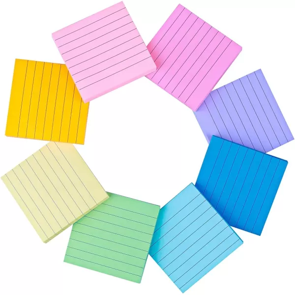 Lined Sticky Notes 3x3 in Bright Ruled Post Stickies Colorful Super Sticking Power Memo Pads 82 Sheetspad 8 PadsPackLight