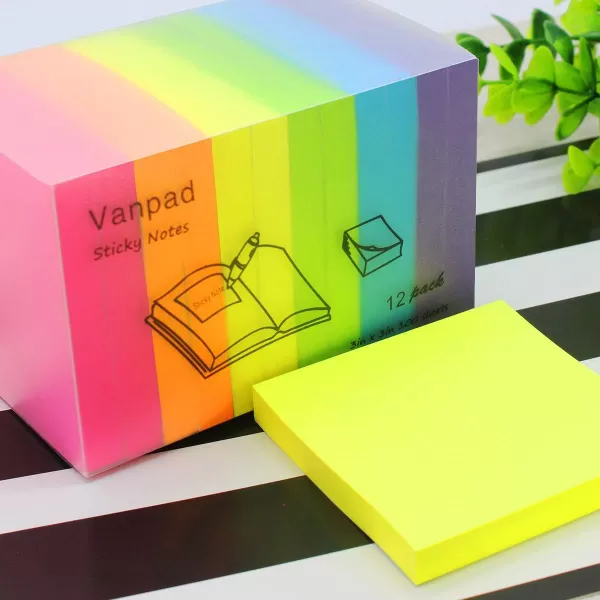 Vanpad 16 Pack Sticky Notes 3x3 InchesBright Colors SelfStick Pads Easy to Post for Home Office NotebookMulticolored