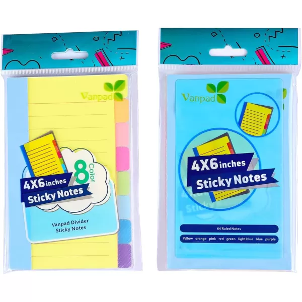 Vanpad 2 Pack Office Supplies Divider Sticky Notes TabsSchool Supplies Tabbed SelfStick Lined Note Pad 4 x 6 Inches 64 Ruled Notes per Pack 2 Pack2