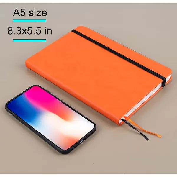 Vanpad Hardcover Lined Journal 83 x 55 Sturdy Classic A5 Writing Notebook Ruled Medium Smooth Note Book Flat 100 gsm Thick Paper No Bleed Leather Cover with Bookmarks and Inner Pockets BlackOrange