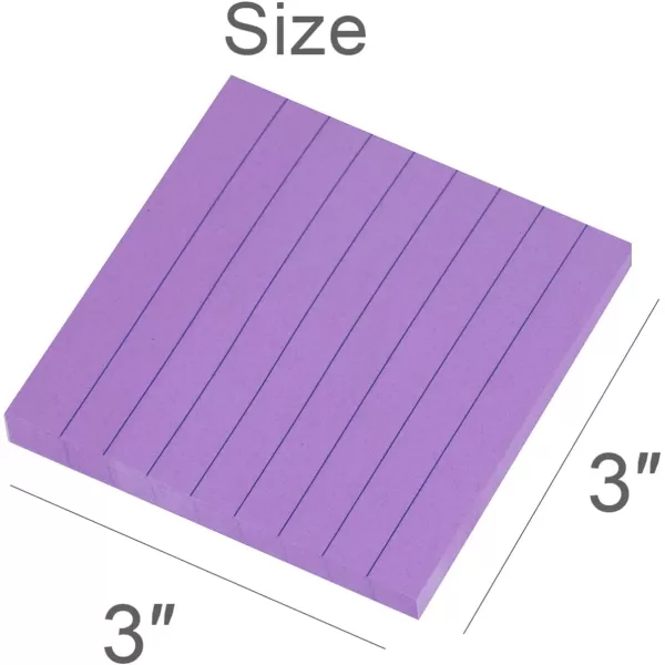 Vanpad Lined Sticky Notes 3x3 Inches Light Purple Ruled SelfStick Pads Easy to Post for Home Office Notebook 8 PadsPackBright Purple