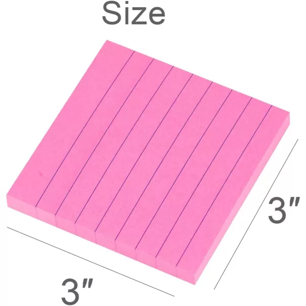 Vanpad Lined Sticky Notes 3x3 Inches Light Purple Ruled SelfStick Pads Easy to Post for Home Office Notebook 8 PadsPackRose Red