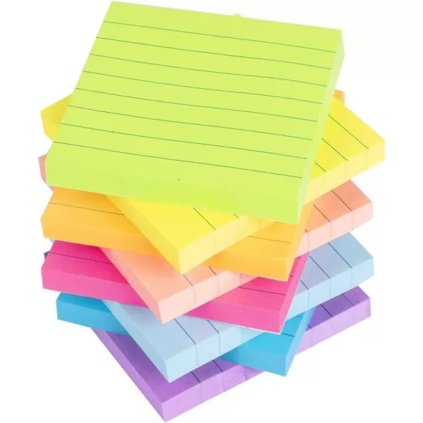 Lined Sticky Notes 3x3 in Bright Ruled Post Stickies Colorful Super Sticking Power Memo Pads 82 Sheetspad 8 PadsPackBright