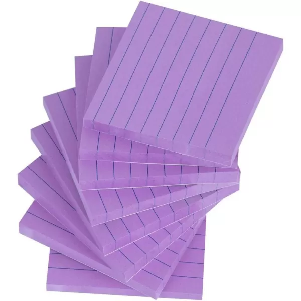 Vanpad Lined Sticky Notes 3x3 Inches Light Purple Ruled SelfStick Pads Easy to Post for Home Office Notebook 8 PadsPackBright Purple