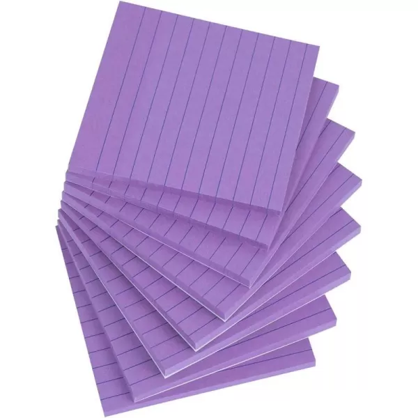 Vanpad Lined Sticky Notes 4x4 Inches Bright Purple Ruled SelfStick Pads Easy to Post for Home Office Notebook 8 PadsPackBright Purple