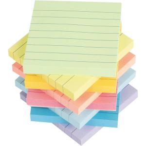 imageLined Sticky Notes 3x3 in Bright Ruled Stickies Colorful Super Sticking Power Memo Pads 82 Sheetspad 8 PadsPackLight
