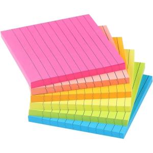 imageVanpad Lined Sticky Notes 4X4 in Pastel Ruled Post Stickies Super Sticking Power Memo Pads Strong Adhesive 6 PadsPack 72 Sheetspad4x4 Bright Lined