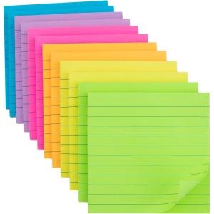 image12 Pads Lined Sticky Notes 4x4 in 6 Bright Colors SelfStick Note Pads Strong Adhesive 47 SheetsPad36
