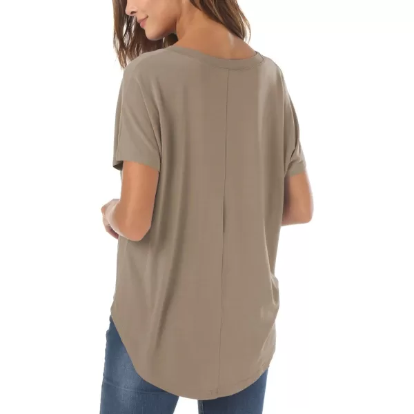 Herou Casual Summer Short Sleeve High Low Loose T Shirt Basic Tees Tops for Women01light Coffee