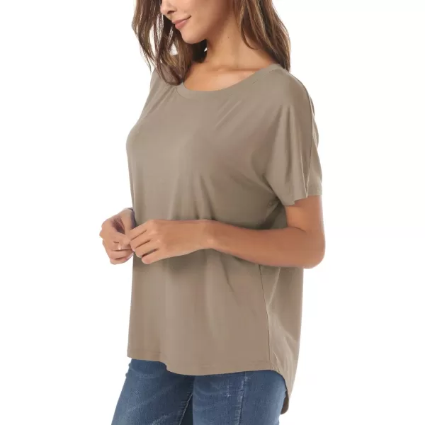 Herou Casual Summer Short Sleeve High Low Loose T Shirt Basic Tees Tops for Women01light Coffee